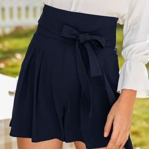 Navy Blue High Waist Wide Leg Belted Shorts NWOT